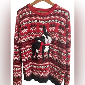 33 Degrees Ugly Christmas Sweater Boston Terrier Dog Unisex Large Holiday Party